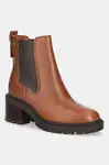 Kožené kotníkové boty Tommy Hilfiger TH LEATHER CHELSEA CLEATED HEEL dámské, hnědá barva, na podpatku, FW0FW08774