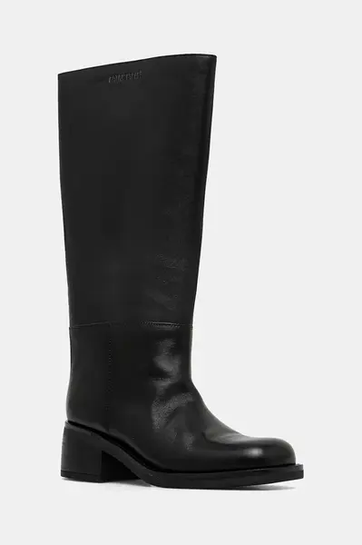 Kožené kozačky Patrizia Pepe dámské, černá barva, na podpatku, 2Y0042 L048 K103