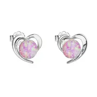 Evolution Group - Pavona Stříbrné náušnice srdíčka s růžovými syntetickými opály 31259.3 lt.rose