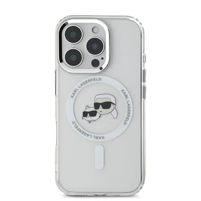 Zadní kryt Karl Lagerfeld IML K&CH Heads Metal Frame MagSafe pro Apple iPhone 16 Pro Max, transparentní