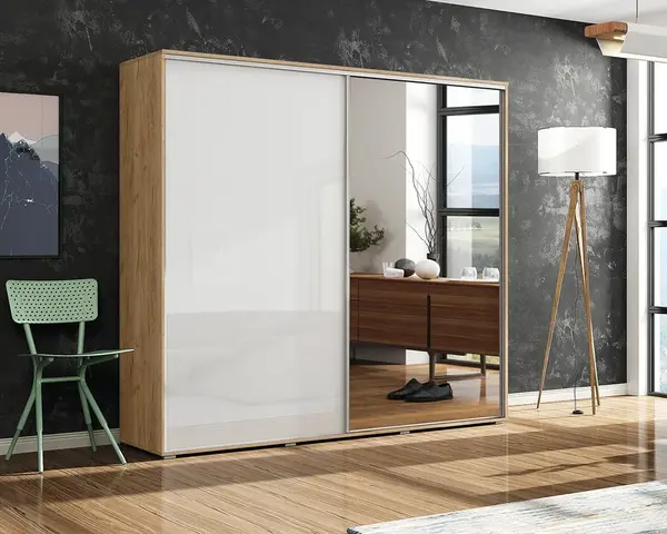 Šatní skříň Ska A7 Barva korpusu: Dub - Artisan, Rozměry: 175 cm, Dveře: Bílý lesk