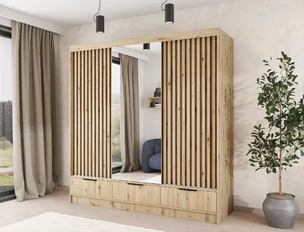 Šatní skříň Voodi III Barva korpusu: Dub - Artisan, Rozměry: 180 cm, Dveře: Dub-Artisan