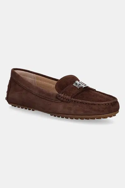 Semišové mokasíny Lauren Ralph Lauren Barnsbury dámské, hnědá barva, na plochém podpatku, 802821629030
