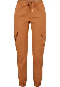 Women's high-waisted cargo tracksuit pants made of caramel