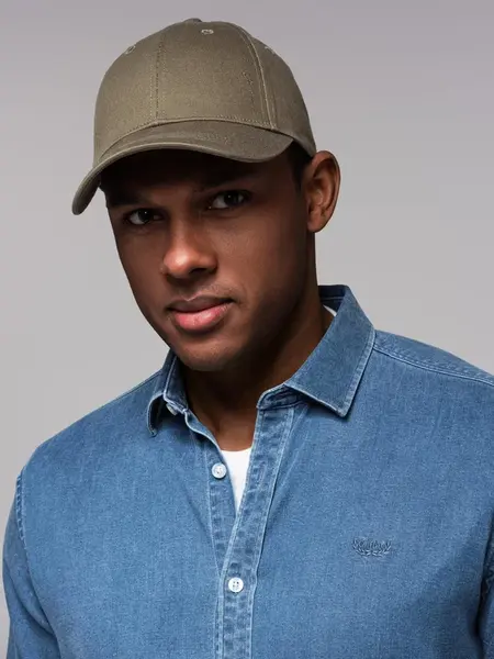 Ombre Men's baseball cap with visor and decorative embroidery - khaki