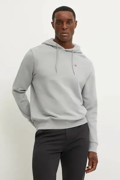 Bavlněná mikina Napapijri Balis pánská, šedá barva, s kapucí, hladká, NP0A4H8AH621