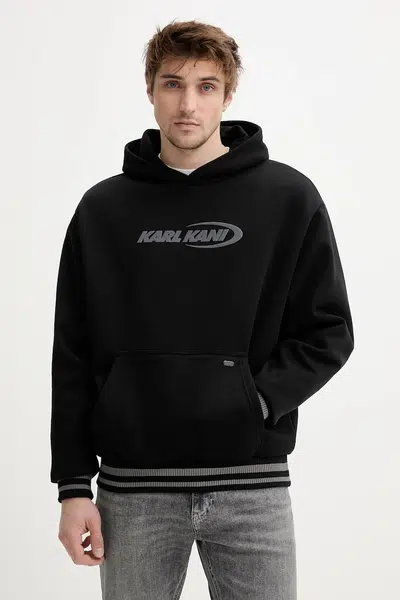 Bavlněná mikina Karl Kani pánská, černá barva, s kapucí, s potiskem, 60210341