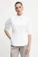 Košile BOSS dámská, bílá barva, relaxed, s klasickým límcem, 50539901