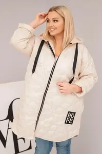 Kesi Włoski Dámská bunda Plus Size prošívaná s kapucí a nápisem HOPE světlá béžová