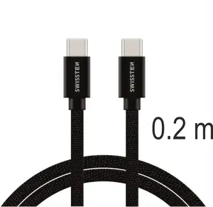 Datový Kabel Swissten Textile USB-C / USB-C 0.2 M černá