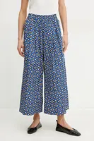 Bavlněné kalhoty Weekend Max Mara dámské, modrá barva, široké, high waist, 2515131102600