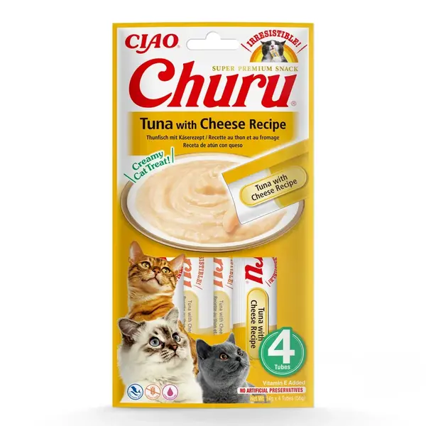 Inaba Cat Ciao Churu krémové krmivo pro kočky - tuňák, sýr 4 x (4 x 14 g)