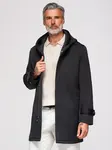 Ombre Men's minimalist medium length coat with hood - black