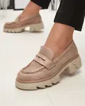 Resti Light brown women's openwork moccasins on a solid sole Ejina - Footwear