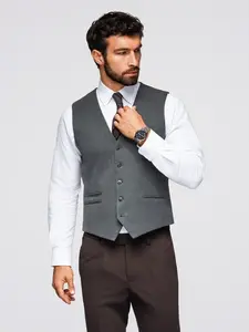 Ombre Men's suit vest with classic detailing and lining - graphite