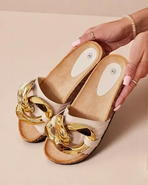 Resti Royalfashion Beige women's flip-flops with embellishment Sofig