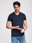 Ombre Men's BASIC classic cotton T-shirt with a v-neck - navy blue