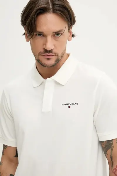 Bavlněné polo tričko Tommy Jeans bílá barva, DM0DM20914