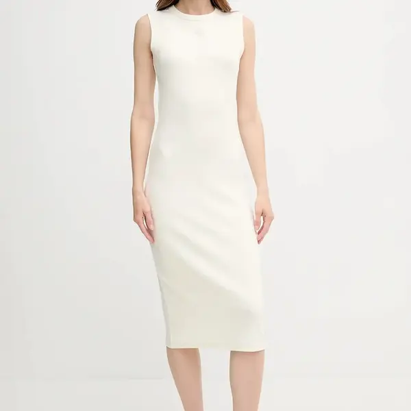 Šaty Calvin Klein Jeans béžová barva, midi, přiléhavé, LV047C240G