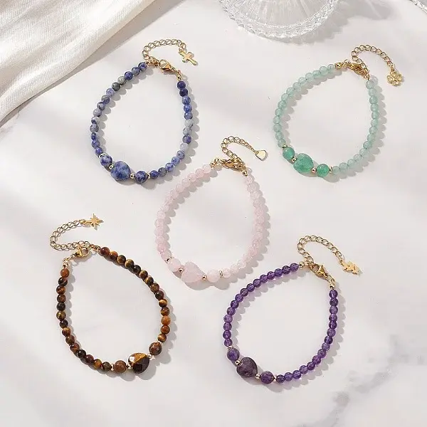 Heart Gemstone Bead Bracelets