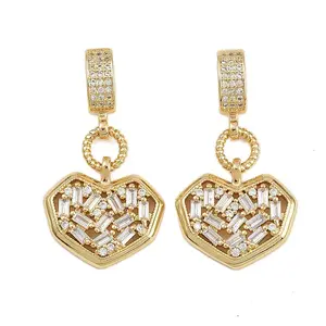 Brass Pave Clear Cubic Zirconia Heart Pendants