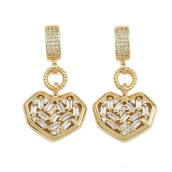 Brass Pave Clear Cubic Zirconia Heart Pendants