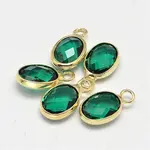 Oval Faceted Golden Tone Brass Glass Charms