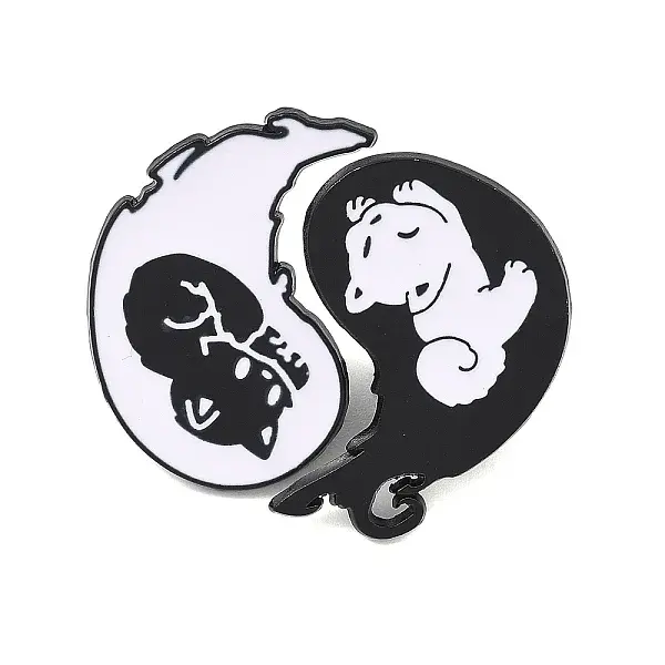 2Pcs Yin-yang Cat Enamel Brooches