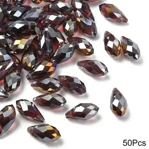 50Pcs Electroplate Glass Faceted Teardrop Beads