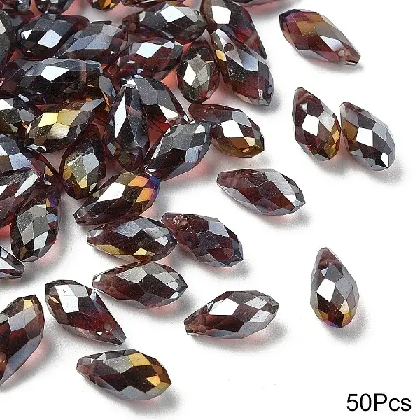 50Pcs Electroplate Glass Faceted Teardrop Beads