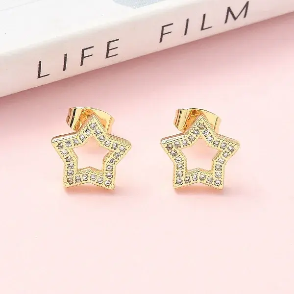 Star Brass Micro Pave Clear Cubic Zirconia Stud Earrings