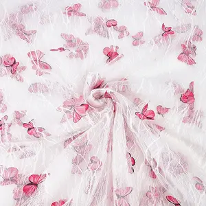 Butterfly Pattern Polyester with PET Embroidery Lace Fabric