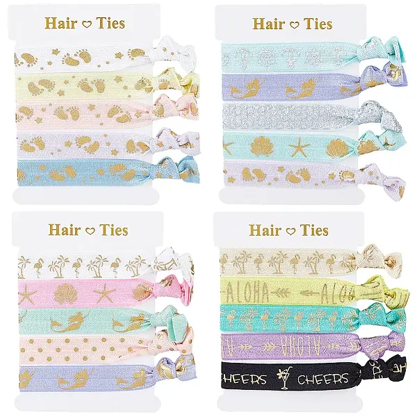 4 Bags 4 Styles Polyester Elastic Hair Ties