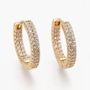 Brass Micro Pave Clear Cubic Zirconia Huggie Hoop Earrings