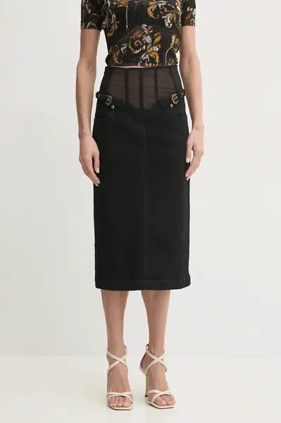 Džínová sukně Versace Jeans Couture černá barva, midi, pouzdrová, 78HAE853 DW040L54