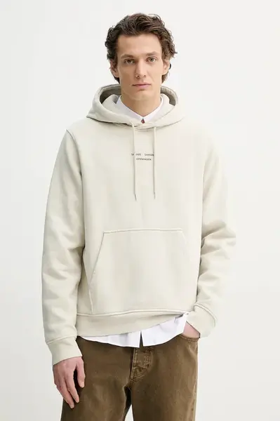 Mikina Samsoe Samsoe SAMARCUS pánská, béžová barva, s kapucí, s potiskem, M25100086