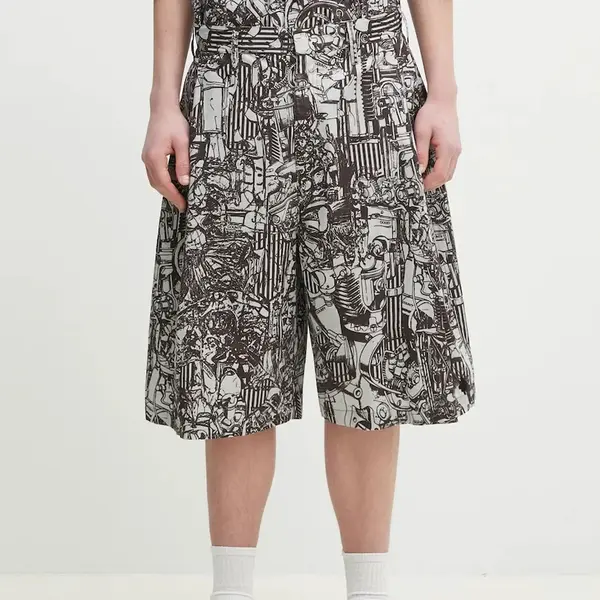 Bavlněné šortky Marcelo Burlon Aop Mech Pajama Shorts Dark Grey Medium