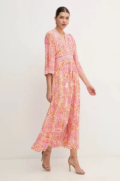 Šaty s příměsí hedvábí Hale BOB Abby oranžová barva, maxi, 4YYU672A