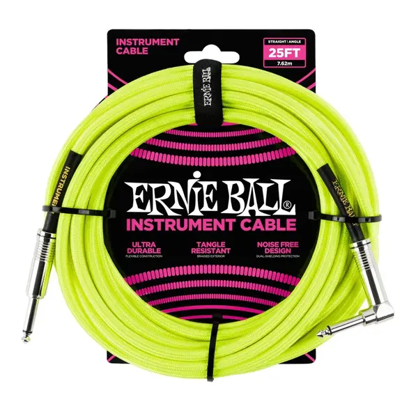 Ernie Ball 25' Braided Cable Neon Yellow