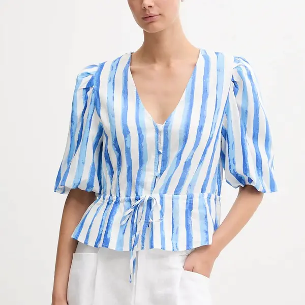 Lněná halenka Pedro del Hierro dámská, fialová barva, vzorovaná, 7659079