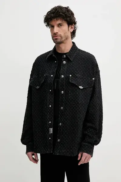 Džínová bunda Versace Jeans Couture černá barva, přechodná, 78GAS454 DW060AG1