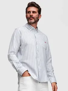 Ombre Men's REGULAR FIT shirt in white stripes with pocket - grey