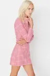 Trendyol růžové tkané šaty se zipem a kapsou s detailním tvídem