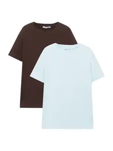 Pull&Bear Tričko  svetlomodrá / čokoládová