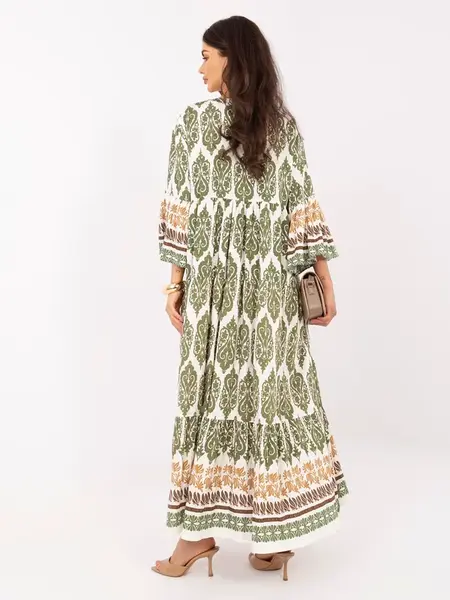 Khaki letní oversize šaty s vzory
