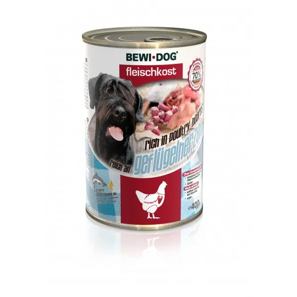 Bewi-Dog konzerva čisté mäso bohaté na hydinové srdce 400 g