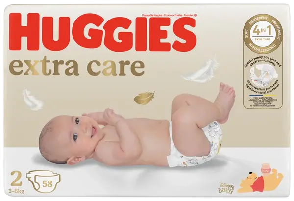 HUGGIES® Plienky jednorázové Extra Care 2 (3-6 kg) 58 ks