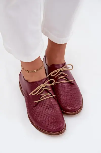 Dámske kožené elegantné šnurovacie poltopánky Zazoo 4238 Bordeaux