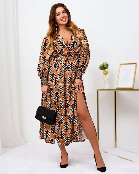 Resti Camel patterned women's maxi dress