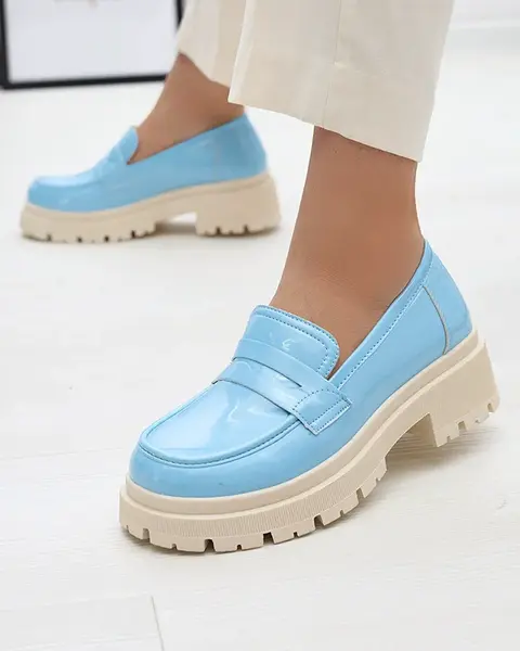 Resti Blue lacquered moccasins for women Noppel
